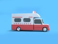 Red white ambulance cartoon style blue background 3d rendering