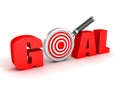 3d red word GOAL with target magnifier glass Royalty Free Stock Photo