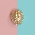 3d rednering image of a gold human brain, blue and pink background