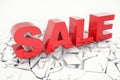 3D Rednering Sale fallen word. 3D red sale word isolated over white background with crack earth. Royalty Free Stock Photo