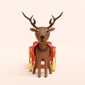 3d reindeer with sleigh. front view, merry christmas and happy new year, 3d render illustration