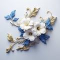 Exquisite Decorative Metal Flowers In White And Blue