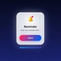 3D Reminder Notification Pop-up with Bell Icon and Open Button alert Royalty Free Stock Photo