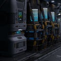 3D-illustration of a large corridor in a science fiction starship