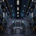 3D-illustration of a large corridor in a science fiction starship