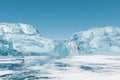 3d render Abstact stage podium background, icebreg mountain and frozen riverwith blue sky for product display, mock up and Royalty Free Stock Photo