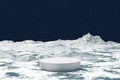 3d render Abstact stage podium background, Round podium on snow ice and backdrop star at night for product display, mock up and