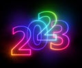 3d render, abstract background with colorful neon numbers. New year 2023 Royalty Free Stock Photo