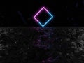 3d render, abstract background, cosmic landscape, square portal, pink blue neon light, virtual reality, energy source, glowing