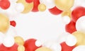 3d render abstract background frame with gold, red and white balls. multicolored balloons, geometric background, primitive shapes Royalty Free Stock Photo