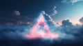 3d render, abstract background. Neon light glowing inside the cloud and neon triangular shape Royalty Free Stock Photo