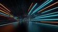 3d render, abstract background with neon light trails moving rapidly in a dark tunnel Royalty Free Stock Photo