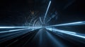 3d render, abstract background with neon light trails moving rapidly in a dark tunnel Royalty Free Stock Photo