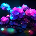 3d render, abstract background with purple flowers, neon lights and bokeh Generative AI Royalty Free Stock Photo