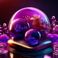 3d render, abstract background with shiny glass balls and flowers, 3d illustration AI Generated Royalty Free Stock Photo