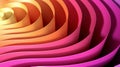 3D render abstract background of smooth lines of splines from yellow to pink with a dof