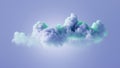 3d render, abstract background. Stormy cumulus. Blue fluffy cloud illuminated with green neon light. Minimal wallpaper