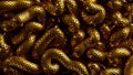 3d render, abstract background with tangled golden snakes, metallic scales texture.