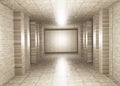 3D render abstract beige marble corridor with minimal interior background. tunnel with the floor. Geometric Wallpaper