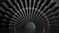 3d render, abstract black background with decorative fan. Shop display, showcase for product presentation. Royalty Free Stock Photo