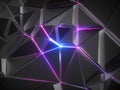 3d render, abstract black metallic faceted crystal background, pink blue glowing neon light, crystallized wallpaper, triangular Royalty Free Stock Photo