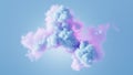 3d render, abstract blue background. Blue fluffy cloud illuminated with pink neon light. Minimal wallpaper