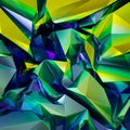 3d render, abstract blue green crystal background, polygonal faceted structure, metallic texture, iridescent crystallized Royalty Free Stock Photo