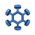 Blue Hexagonal Molecular Structure with Six Attached Circular Elements on White Background Royalty Free Stock Photo
