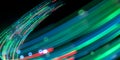 3d render, abstract blue red green neon background with unfocussed glowing lines and bokeh lights. Blurry wallpaper Royalty Free Stock Photo