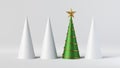 3d render, abstract Christmas infographics. Uniqueness concept. Fir tree in the row of white cones. Holiday statistics, business Royalty Free Stock Photo