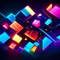 3d render, abstract colorful geometric background with glowing cubes. 3d illustration Generative AI Royalty Free Stock Photo