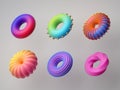 3d render, abstract colorful geometric shapes isolated on white background. Torus, donut. Minimal modern concept, assorted design