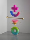 3d render, abstract colorful geometric shapes, minimal modern composition, anti gravity balance concept, assorted levitating