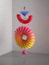 3d render, abstract colorful geometric shapes, minimal modern composition, anti gravity balance concept, assorted levitating