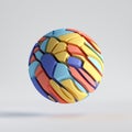 3d render, abstract colorful random mosaic pieces, broken ball, cracked sphere surface. Blue red yellow elements. Split geometric Royalty Free Stock Photo