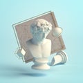 3d-illustration of an abstract composition of Antinous sculpture and primitive objects Royalty Free Stock Photo