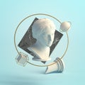 3d-illustration of an abstract composition of Nymph sculpture and primitive objects Royalty Free Stock Photo