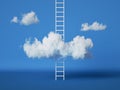 3d render, abstract concept, ladder and white clouds isolated on blue background. Royalty Free Stock Photo