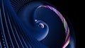3d render. Abstract dark background with curved lines like tubes twisted in helix and multicolor neon light on tubes Royalty Free Stock Photo