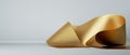 3d render, abstract fashion background with folded gold ribbon, paper stripe macro, golden foil scroll