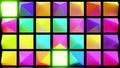 3d render. Abstract festive background with multi-colored pyramids on a plane flashing neon light randomly.