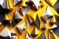 3d render abstract geometric background with yellow and silver three-dimensional triangles on surface, generative ai Royalty Free Stock Photo