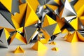 3d render abstract geometric background with yellow and silver three-dimensional triangles on surface, generative ai Royalty Free Stock Photo