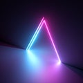 3d render, abstract geometric neon background, pink blue vivid light, ultraviolet triangular hole in the wall. Window