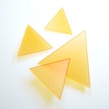 3d render, abstract geometric shapes, yellow glass triangular pieces isolated on white background.