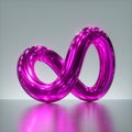 3d render, abstract geometrical shape, shiny metallic infinity loop inside white room, glossy pink chrome object isolated on light Royalty Free Stock Photo