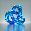 3d render, abstract geometrical shape, shiny metallic knotted torus inside white room, glossy blue chrome object isolated on light Royalty Free Stock Photo