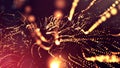 3d render of abstract golden red composition with depth of field and glowing particles in dark with bokeh effects