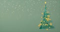 3d render of abstract green Christmas tree with gold balls and confetti on green background Royalty Free Stock Photo