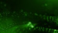 3d render of abstract green composition with depth of field and glowing particles in dark with bokeh effects. Science